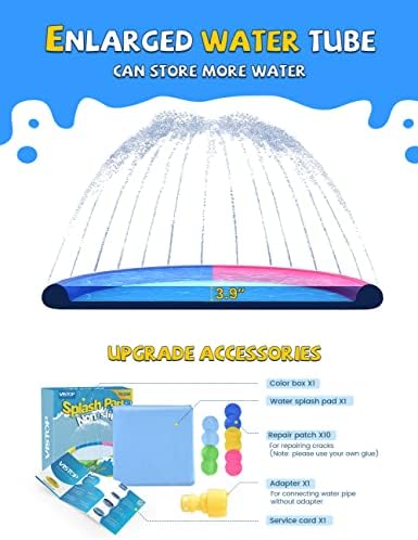 VISTOP Non-Slip Splash Pad for Kids and Dog, Thicken Sprinkler Pool Summer Outdoor Water Toys - Fun Backyard Fountain Play Mat for Baby Girls Boys Children or Pet Dog (97 inch, Red&Yellow&Green&Blue)