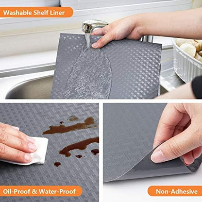 Shelf Liners for Kitchen Cabinets Refrigerator Liners Waterproof & Oil-Proof Kitchen Cupboard Liner Non-Slip Drawer Mats EVA Non Adhesive Fridge Liner for Shelves - Gray 11.8 x 236.2 Inches