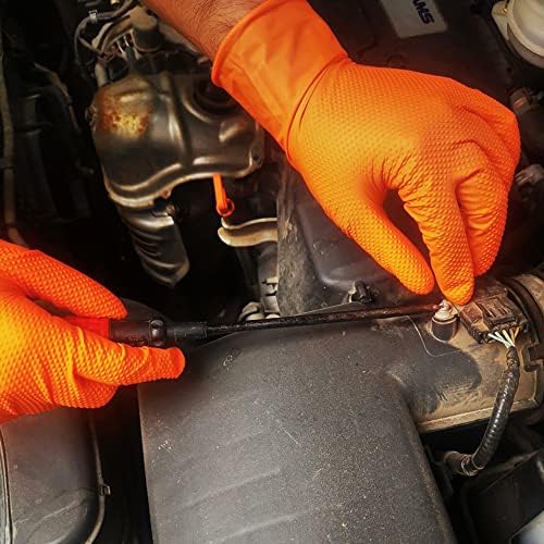 TitanFlex Thor Grip Heavy Duty Industrial Orange Nitrile Gloves with Raised Diamond Texture, 8-mil, Latex Free, Powder Free