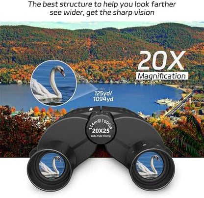 20X25 Small Binoculars for Adults and Kids, Large Eyepiece Binoculars for Bird Watching Easy Focus, Pocket High Powered Opera Glasses for Concert, Cruise Ship, Travel Must Have