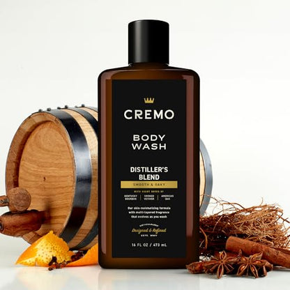 Cremo Body Wash Men, An Elevated Blend with Notes of Kentucky Bourbon, Smoked Vetiver and American Oak, 16 Fl Oz