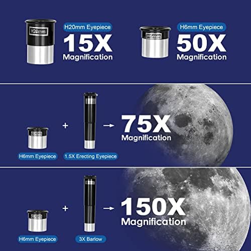 AOMEKIE Telescopes,70mm Aperture 300mm Table Tripod, Astronomical for Beginners,2 Eyepieces 150X with Smartphone Adapter Moon Filter 3X Barlow