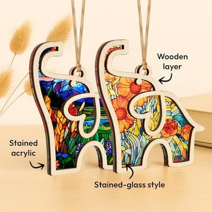 Friendship Elephant Easter Ornament with Story Card, Friendship Gifts for Women Tribe, Heartfelt for Best Friends Sisters, Sisterhood Special Bond Decor (Set 2 Suncatcher)