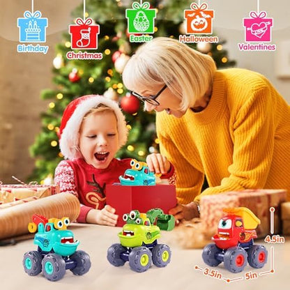 Monster Truck Toys for 1 2 3 Year Old Boy Birthday Gift, Outdoor Construction Toy Trucks Pull Back Cars for Toddlers 1-3, 1st Birthday Gifts 1 2 3 Year Old Boy Toys Baby Toddler Xmas Gifts Kids