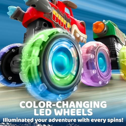 JOYIN 3 Pack Monster Truck Toy - Motion Activated Light-Up Cars for Toddlers - Monster Treads Lightning Wheels - Baby Toy Present - Press & Go Cars for Boys Girls Birthday Gifts