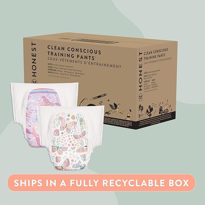 The Honest Company Clean Conscious Training Pants for Sensitive Skin | Hypoallergenic, Fragrance Free | Magical Moments + Butterfly Kisses | Size 2T/3T (up to 34 lbs), 66 Count