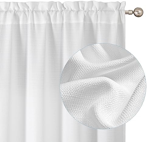 Chyhomenyc White Curtains 84 Inch Length 2 Panels Set, Faux Linen Textured Semi Light Filtering Soft Airy Farmhouse Curtain Drapes for Living Room Bedroom, Cortinas para Sala, 40Wx84L