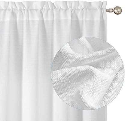 Chyhomenyc White Curtains 84 Inch Length 2 Panels Set, Faux Linen Textured Semi Light Filtering Soft Airy Farmhouse Curtain Drapes for Living Room Bedroom, Cortinas para Sala, 40Wx84L