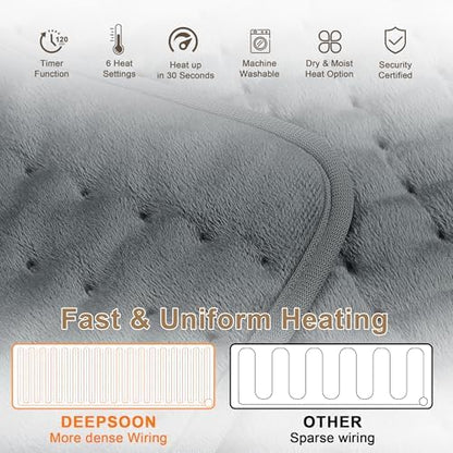 Heating Pad,Electric Heating Pads for Back,Hot Heated Pad for Abdomen,Shoulder,Knee,Multiple Temp and Auto Shut Off(Charcoal Gray, 20''×24'')