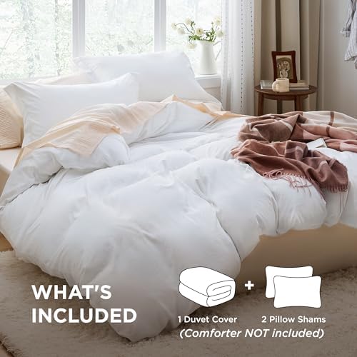 Bedsure White Duvet Cover Queen Size - 3 Pieces Prewashed Extra Soft Bedding Set, Includes 1 Duvet Cover 90x90 Inches with Zipper Closure & 2 Pillow Shams, Comforter Not Included
