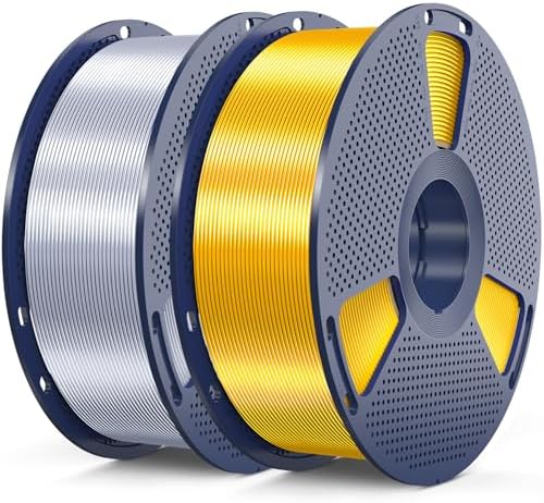 SUNLU 3D Printer Silk Filament,Shiny Silk PLA Filament 1.75mm, Smooth Silky Surface, Great Easy to Print for 3D Printers, Dimensional Accuracy +/- 0.02mm, Silk Light Gold + Silk Silver 2KG