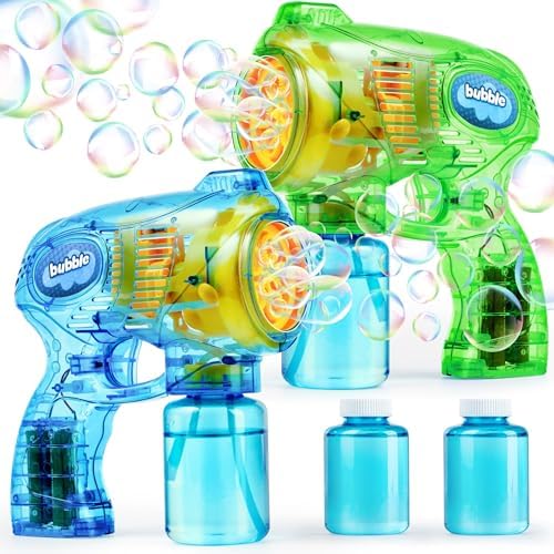 JOYIN 2 Bubble Guns Blaster Kit with 2 Solution for Kids, Automatic Bubble Maker Blower Machine for Party Favors, Birthday, Outdoor & Indoor Activity, Summer Toy