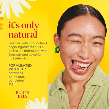 Burt's Bees Back to School Gift Ideas, Lip Balm - Pomegranate, Lip Moisturizer With Responsibly Sourced Beeswax, Tint-Free, Natural Origin Conditioning Treatment, 4 Tubes, 0.15 oz.