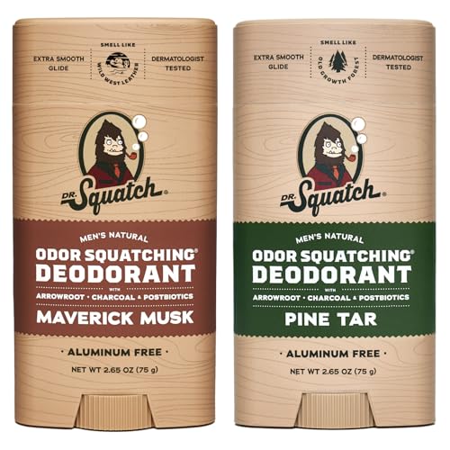 Dr. Squatch Natural Deodorant for Men - Odor-Squatching Aluminum Free - Maverick Musk & Pine Tar (2.65 oz, 2-Pack)