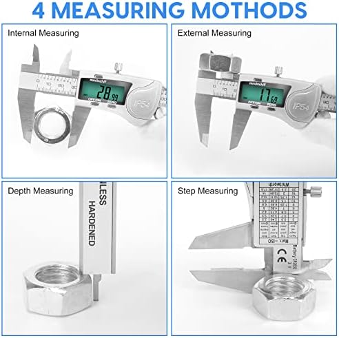 Digital Caliper Measuring Tool, IP54 Waterproof Electronic Micrometer Caliper, Stainlee Steel Vernier Caliper with Large LCD Screen, Inch Metric Fraction Conversion, 6 Inch for Household/DIY
