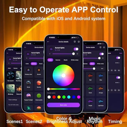 Sunset Lamp Projector 21 Color Changing Sunlight Lamp Mood Lighting,Sunrise Sunset Light 360°Rotation LED Projection Lamp for Room Decor,Party,Tiktok Live,Photography|Multicolors, APP & Button Switch