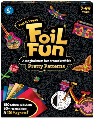 Skillmatics Foil Fun - Pretty Patterns, 18 DIY Magnets Mess-Free Art, Colorful Creative Party Activity, Craft Kits, 60+ Foam Stickers, Gifts for Kids, Teens, Adults, Families