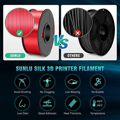 SUNLU 3D Printer Filament Bundle, PLA+ Silk Filament Multicolor 1.75mm, Individually Vacuum Packed, 250G Spool, 8 Rolls, 2kg in Total, Light Gold+Silver+Purple+Red+Orange+Yellow+Pink+Bronze