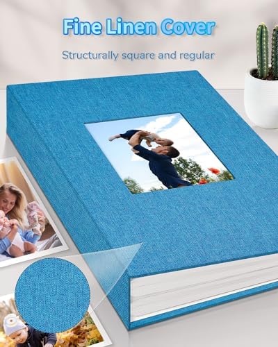 Photo Album 4x6 with 300 Pockets,Slip-in Picture Albums,Linen Cover Memory Book with Front Window,White Page Vertical Photo Book for Wedding,Family,Anniversare,Baby,Vacation