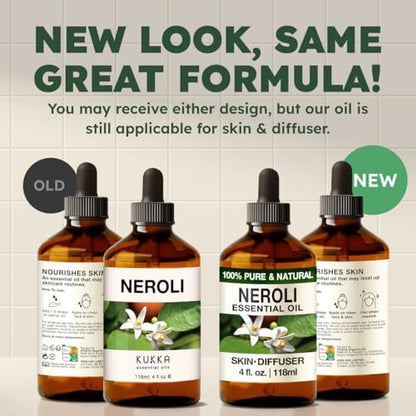 Kukka Neroli Essential Oil for Diffuser Skin - 4 Fl Oz - 100% Pure Natural Neroli Oil, Floral Scent, for Aromatherapy, Candle, Bath Bomb & Soap Making Scent DIY