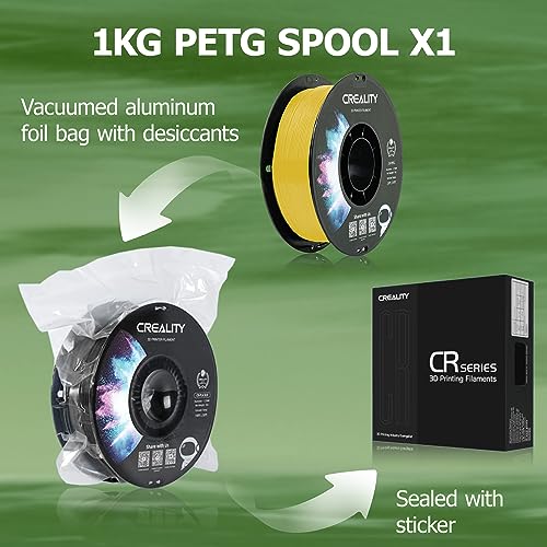 Official Creality PETG 3D Printer Filament 1.75mm 1KG (2.2lbs), High Precision, Strong Toughness, Odorless, Better Flow, Moistureproof 3D Printing CR PETG Filament, Yellow