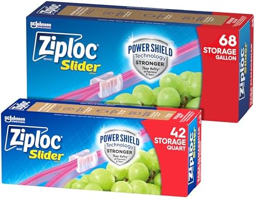 Ziploc Gallon and Quart Storage Slider Bags Bundle, Power Shield Technology for More Durability, 68 and 42 Count
