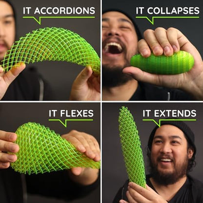 Morf Fidget Worm Toy - Desk Fidgets for Adults - Quiet Worm Fidget Toy Sensory Toys - Fun and Interactive Fidget Toy for Kids - USA Patent Pending Figgy Toys(Green, Big)
