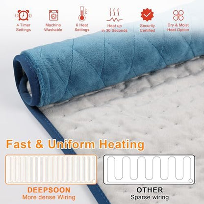 Weighted Heating Pad-Electric Heating Pads for Back,Neck,Abdomen,Moist Heated Pad for Shoulder,Knee,Hot Pad for Arms and Legs,Dry&Moist Heat & Auto Shut Off(Weighted Deepskyblue,12''×24'')