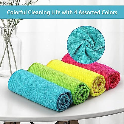 HOMEXCEL Microfiber Cleaning Cloth,100 Pack Cleaning Rags, Cleaning Towels with 4 Color Assorted, 11.5"X11.5" Shop Towels (Green/Blue/Yellow/Pink)
