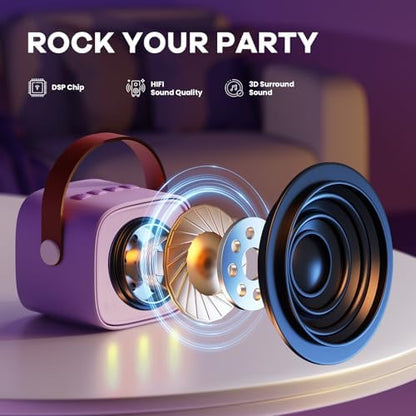 YLL Mini Karaoke Machine with 2 Wireless Microphones, TOP Kids Gifts for Girls Ages 3, 4, 5, 6, 7, 8, 9,10,11,12 +Year Old, 4-12 Years Old Birthday Toy Gift for Girls Boys Party (Purple)