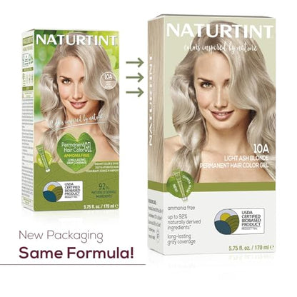 Naturtint 10A Light Ash Blonde Permanent Hair Color (Pack of 6), Ammonia Free, Vegan, Cruelty Free, up to 100% Gray Coverage, Long Lasting Results (Packaging may vary)