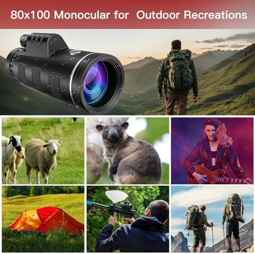 Monocular Telescope,80x100 HD High Powered Monoculars for Adults with Smartphone Adapter Tripod,Monocular for Hunting Wildlife Bird Watching Travel Camping Hiking,BAK4 Prism FMC Lens,Waterproof