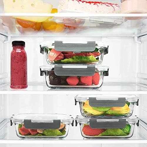 M MCIRCO 10-Pack,22 Oz Glass Meal Prep Containers,Glass Food Storage Containers with lids,Glass Lunch Containers,Microwave, Oven, Freezer and Dishwasher (Gray)