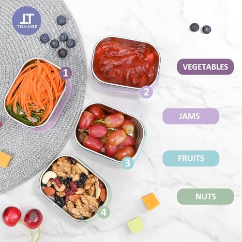 8oz Small (1 CUP) Stainless Steel Snack Containers for Kids and Toddlers (Ages 1-3) | Easy Open Leak Proof Food Containers with Silicone Lids - Perfect Metal Lunch Box for Daycare and School