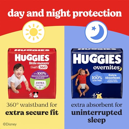 Huggies Size 4 Overnites Baby Diapers: Overnight Diapers, Size 4 (22-37 lbs), 116 Ct (2 Packs of 58), Packaging May Vary