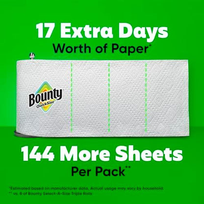 Bounty Quick-Size Paper Towels, White, 8 Family Triple Rolls = 27 Regular Rolls