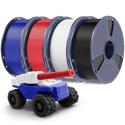 PETG Filament 1.75mm - 4kg(8.8lbs) SUNLU PETG 3D Printer Filament, Reusable Spool Compatible with Bambulab Refill Filament, 1.75mm Dimensional Accuracy +/- 0.02mm, Black+White+Red+Blue Bundle