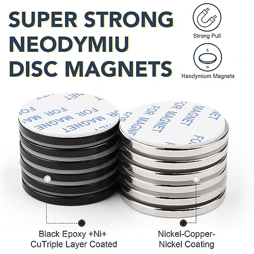 LOVIMAG Super Strong Neodymium Disc Magnets, Powerful Rare Earth Magnet with Adhesive Backing for Fridge, Craft, and Office Magnets - 1.26 inch x 1/8 inch, Pack of 12 (6 Black, 6 Silver)