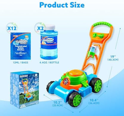 SLOOSH Bubble Lawn Mower Toddler Toys - Pretend Play Bubble Blower Machine Gardening Toy Leak-Proof for Indoor Outdoor Use, Push Toys Preschool Baby Boys Kids Halloween Birthday Gifts (Blue)