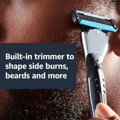 Amazon Basics 5-Blade MotionSphere Men's Razor with Dual Lubrication and Precision Trimmer, 17 Piece Set, 1 Handle & 16 Cartridges, Black