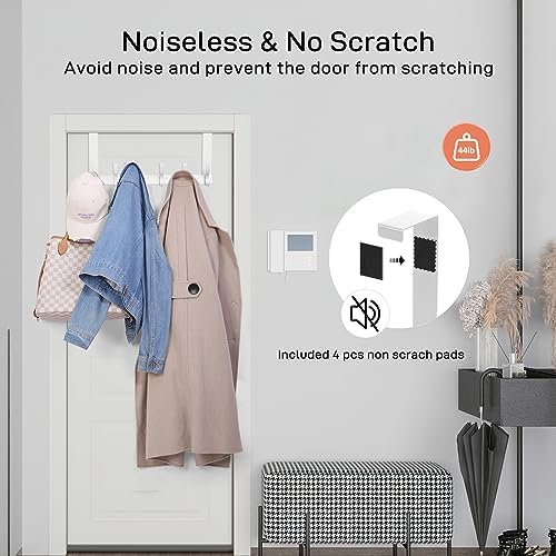 Over The Door Hooks, Door Hanger Hooks for Hanging, Over The Doors Towel Racks for Bathroom with 10 Coat Hook, Coat Rack Bathroom Accessories（2 Pack, Silver）