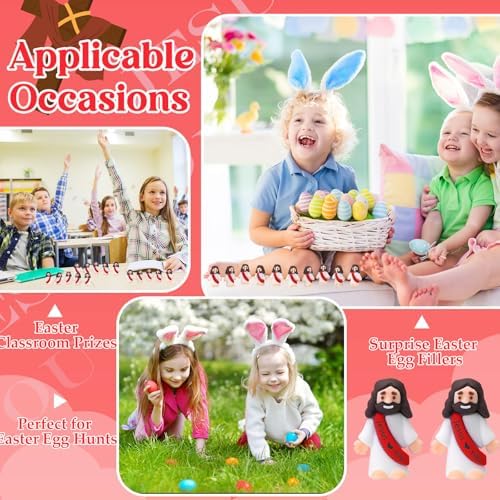 Bememo 100 Pcs Little Jesus Figures Jesus Loves You Original Design Rubber Pocket Toys Little Figures to Hide and Seek Sunday School Religious Party Share Gifts (Red)