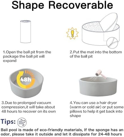 Ball Pit for Toddlers 35.43''x11.81 Baby Ball Pits Soft Memory Foam Ball Pit Round Kids Ball Pit Indoor Game Kids Play Ball Pool Ideal Gift for Girls and Boys (Grey, NO Balls)