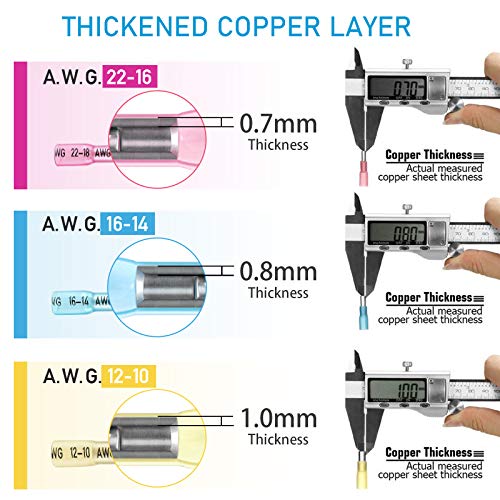 TICONN 250Pcs Heat Shrink Wire Connectors, Waterproof Automotive Marine Electrical Terminals Kit, Crimp Connector Assortment, Ring Fork Spade Splices