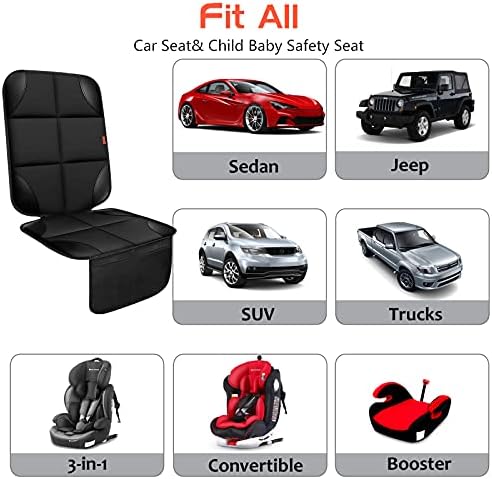 Car Seat Protector 2 Pack Car Seat Cushion Mat Thickest Padding,Waterproof 600D Fabric Car Seat Covers for Non-Slip Backing Mesh Pockets for Baby and Pet (Black, 2 Pack)