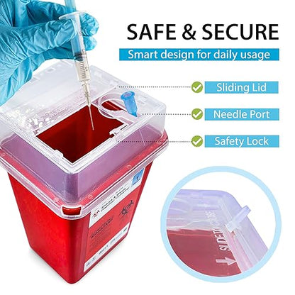 Sharps Containers for Home Use - 10 Pack, Needle Disposal, Sharps Disposal, Small Biohazard Containers - 1 Quart, Small Portable Container for Travel