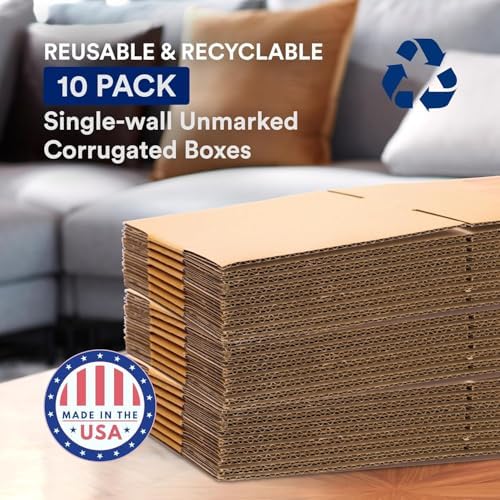 BOX USA Moving Boxes Medium 18"L x 14"W x 12"H (10-Pack) & Heavy Duty 2in x 25yd Clear Packaging Tape with Dispenser | For Shipping, Mailing, Packing, Packaging and Storage