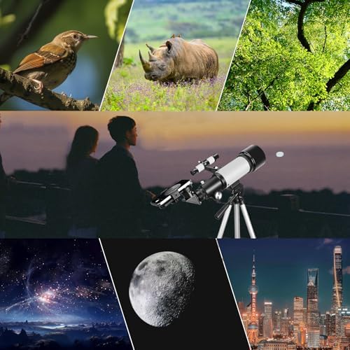 Telescopes, Telescope for Kids and Adults Beginners, 70mm Aperture 400mm Focus Length Refractor Travel Telescope with AZ Mount for Observe The Moon and Landscape (White)