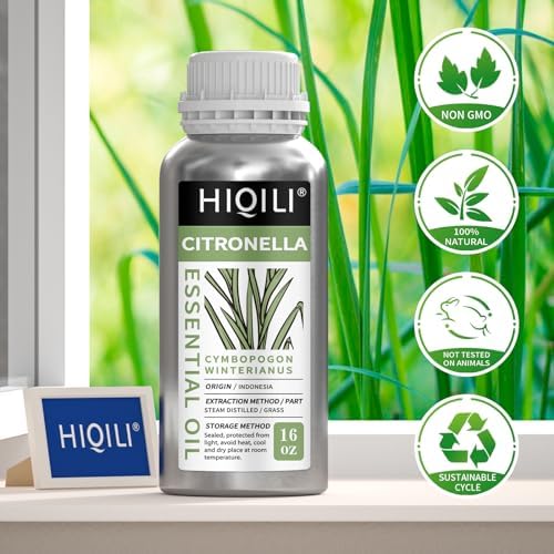 HIQILI 16 Fl Oz Citronella Oil for Homemade Sprays, Add to Diffuser, 100% Pure and Natural Undiluted