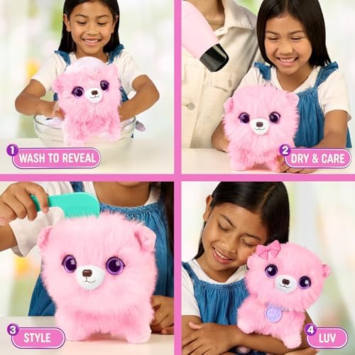 SCRUFFALUVS Pet Scruffs Pink - Mystery Plush Toy, 7.5" Tall - Wash to Reveal 1 of 3 Rescue Pets: Puppy, Bunny, or Kitty - Includes 8.7" Deluxe Pet Carrier - Styles May Vary